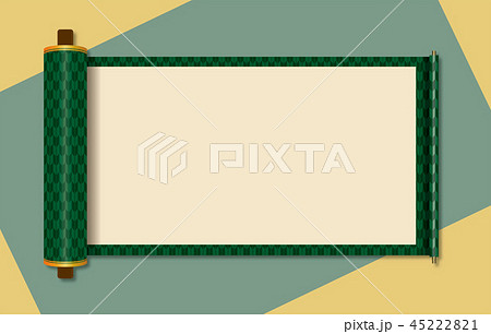 イラスト素材 巻物 無地 緑 背景有り 巻子本 巻子装本 Scrollのイラスト素材