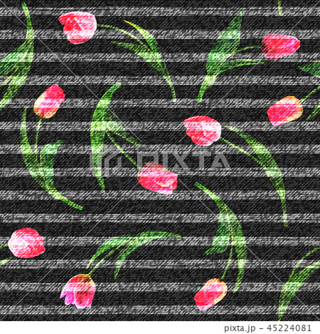 Jeans flowers tulip seamless background. Vector. Grey strip denim 45224081