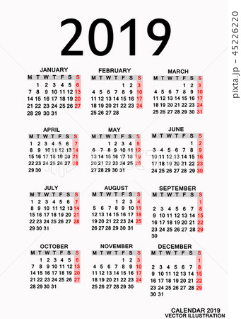 Calendar 2019. Vector illustration. 45226220
