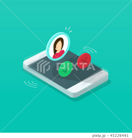 Mobile phone ringing vector illustration, isometric cartoon cellphone call or vibrate with contact 45226491