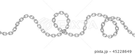 3d rendering of a single curved polished steel chain lying on a white background. 3d rendering of a single curved polished steel chain lying on a white background. 45228649