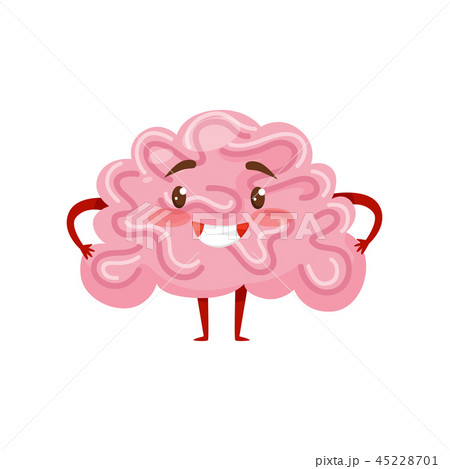 Pink humanized brain with smiling face, little arms and legs. Human organ. Funny cartoon character Pink humanized brain with smiling face, little arms and legs. Human organ. Funny cartoon character 45228701