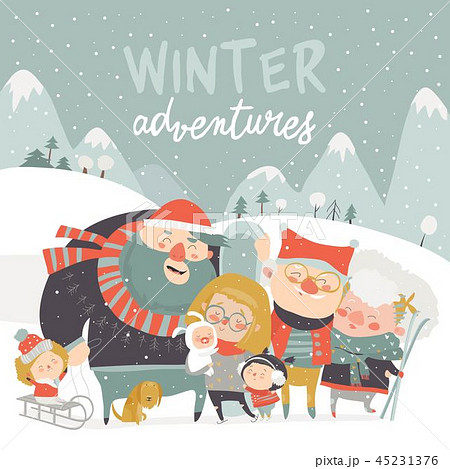 Winter season background people characters. Winter outdoor activities. People have fun 45231376