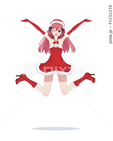 Joyful Anime Manga Girl As Santa Claus In A Jumpのイラスト素材