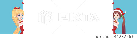 Two anime manga woman looks out from behind poster 45232263