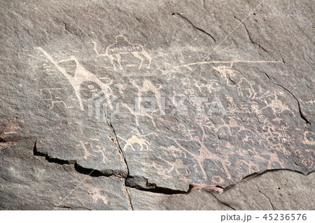 Prehistoric rock painting Wadi Rum desert, Jordan 45236576