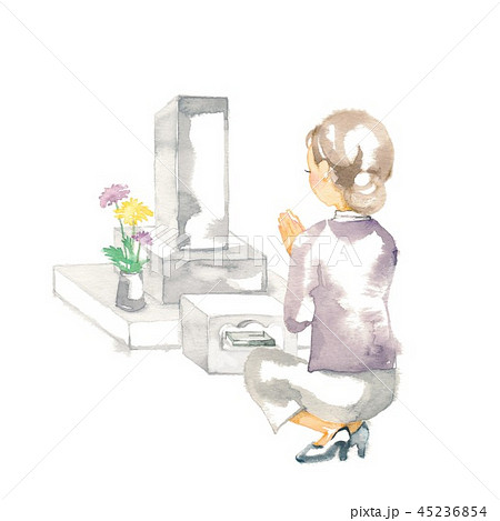 日本のお墓と手を合わせる女性 45236854