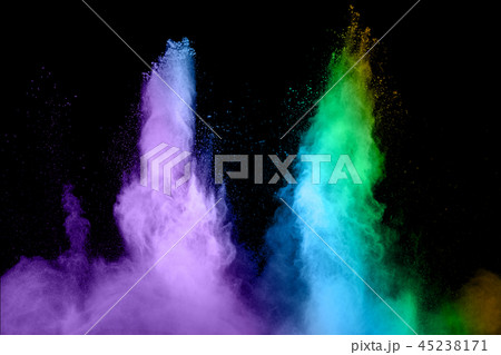 Blue and purple dust particles explosion 45238171