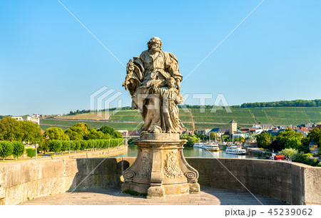 Statue of Saint Joseph with Jesus on Alte Mainbrucke, the old bridge across the Main river in Statue of Saint Joseph with Jesus on Alte Mainbrucke, the old bridge across the Main river in 45239062