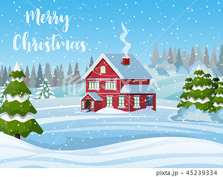 Christmas landscape background with snow and tree 45239334