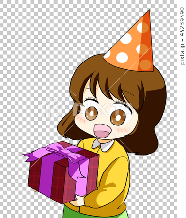 プレゼントを貰った女の子のイラスト素材