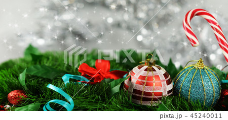 beautiful postcard with toys balls of red and orna 45240011