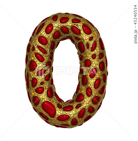 Number 0 zero made of golden shining metallic 3D with red glass isolated on white background. Number 0 zero made of golden shining metallic 3D with red glass isolated on white background. 45240534