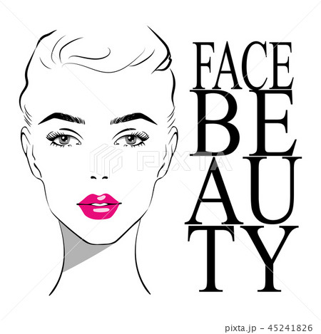 Beautiful woman face with pink lipstick on lips 45241826