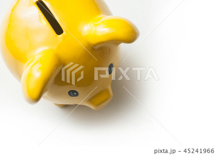 closeup of yellow piggy bank  on white background 45241966