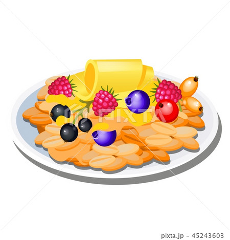 A plate of oatmeal and fresh berries isolated on white background. Tasty and healthy food. Vector 45243603