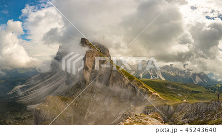 Amazing view Dolomites mountains from Seceda over Odle Puez Amazing view Dolomites mountains from Seceda over Odle Puez 45243640