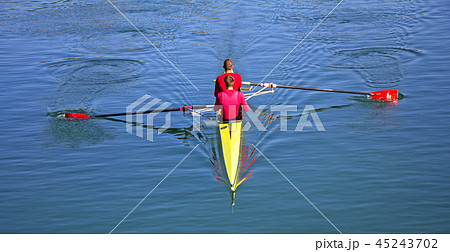 Two scull rowing competitor, rowing race two rower 45243702
