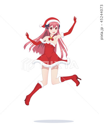 Joyful Anime Manga Girl As Santa Claus In A Jumpのイラスト素材