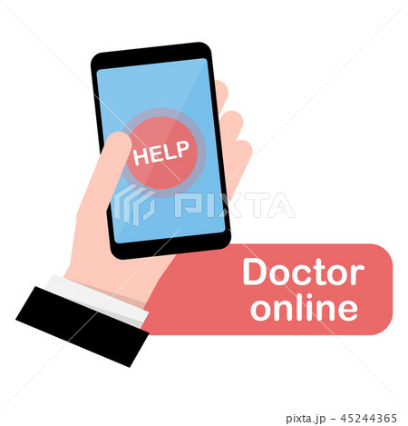 Help button, online doctor. Phone in hand.  45244365