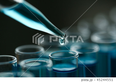 Test tube of glass overflows liquid solution potassium 45244551