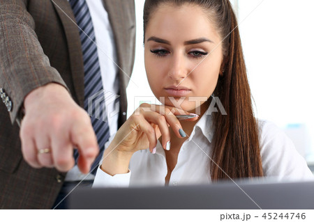 Beautiful brunette woman use laptop pc in office Beautiful brunette woman use laptop pc in office 45244746