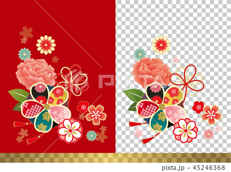 着物柄の花二背景のイラスト素材 45246368 Pixta