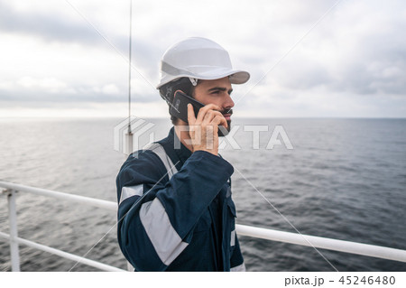 Marine Deck Officer or Chief mate on deck of vessel or ship Marine Deck Officer or Chief mate on deck of vessel or ship 45246480