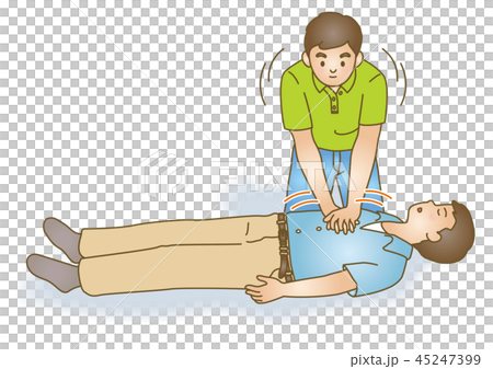 応急手当イラスト79：救急蘇生法・胸骨圧迫 45247399