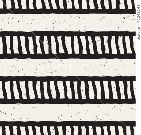 Simple ink geometric pattern. Monochrome black and white strokes background. Hand drawn ink texture 45248143