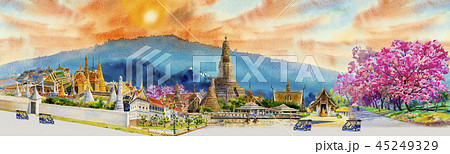 Panorama view famous landmarks in Thailand. Panorama view famous landmarks in Thailand. 45249329
