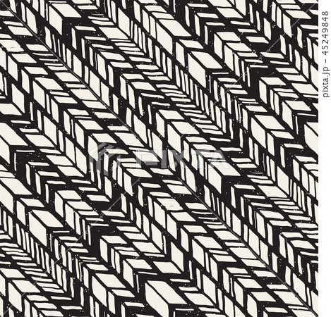 Seamless hand drawn style chevron pattern in black and white. Abstract vector background 45249848