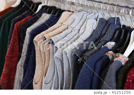 Different assortment of colorful clothing in the boutique Different assortment of colorful clothing in the boutique 45251250