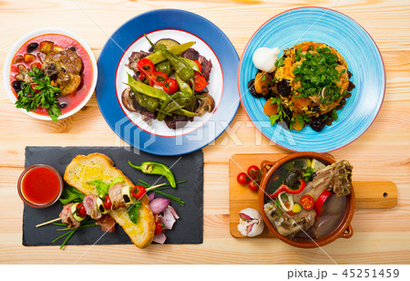 Top view of lamb dishes 45251459