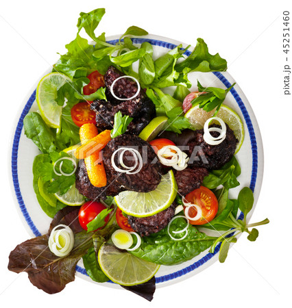 Top view of blood sausage with greens 45251460