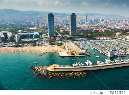 aerial view of docked yachts in Port. Barcelona 45251593
