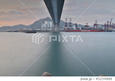 Cargo ship passing the harbor and Kwai Tsing 45254900