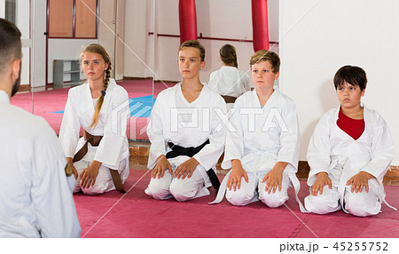 Kids taekwondo group ready to practice 45255752
