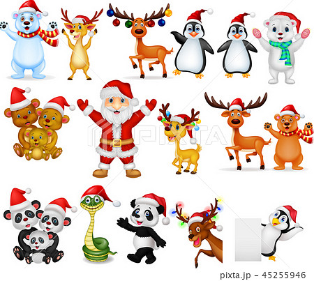 Cartoon Santa Claus with many animals collection s 45255946