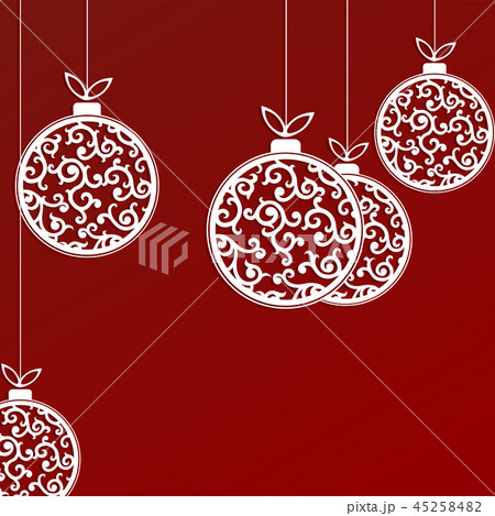 Composition of white christmas balls in retro style with bows. 45258482