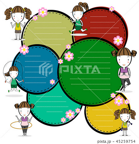 sports girls cartoon and frame text vector illustr 45259754
