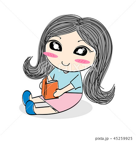 Cute cartoon girl reading book - Stock Illustration [45259925] - PIXTA
