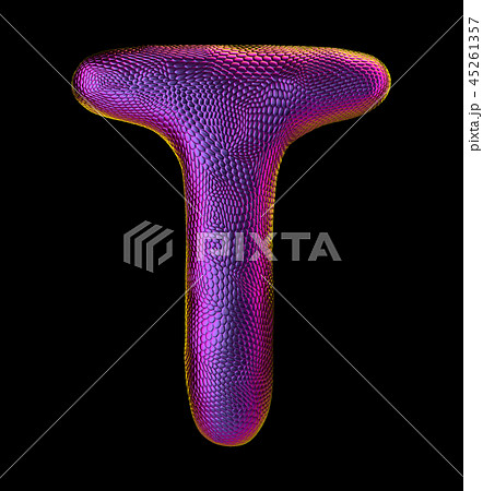 Letter T made of natural purple snake skin texture isolated on black. 45261357