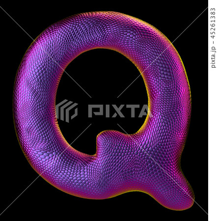 Letter Q made of natural purple snake skin texture isolated on black. 45261383