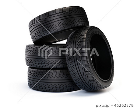 Stack of new car tires. Tires isolated on white Stack of new car tires. Tires isolated on white 45262579