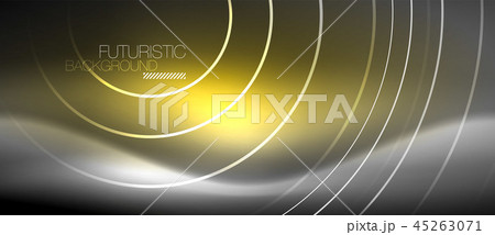 Neon circles abstract background, shiny lines 45263071