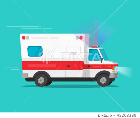 Ambulance emergency car moving fast vector illustration, flat cartoon comic medical vehicle auto Ambulance emergency car moving fast vector illustration, flat cartoon comic medical vehicle auto 45263339