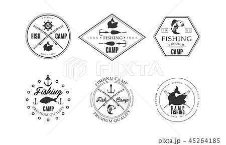 Fishing camp logo, wildlife, travel, adventure retro labels vector Illustration on a white 45264185