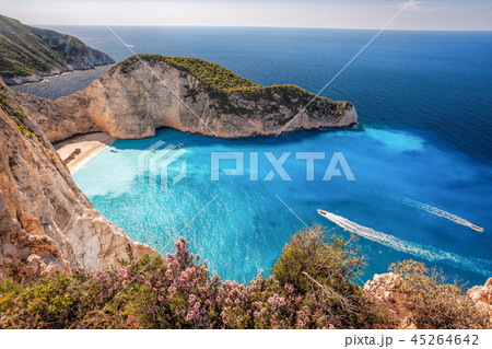 Navagio beach on Zakynthos island in Greece Navagio beach on Zakynthos island in Greece 45264642
