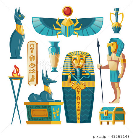 Vector cartoon Egyptian set - pharaoh sarcophagus, gods. Vector cartoon Egyptian set - pharaoh sarcophagus, gods. 45265143